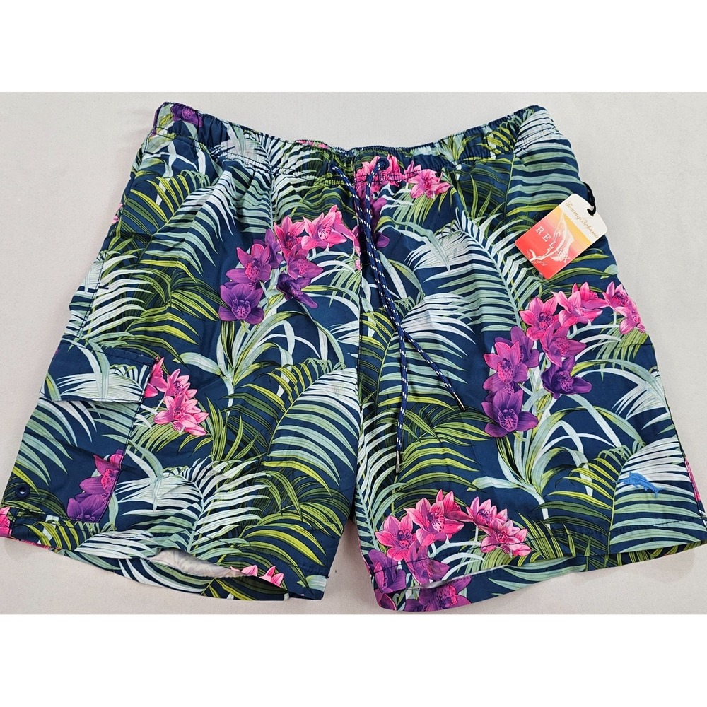 Tommy Bahama Relax Mens L Swim Trunks Navy Green Floral Pockets New